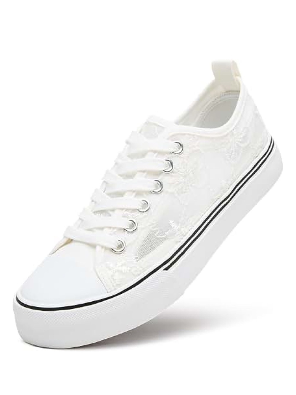 White Floral Embroidered Sheer Mesh Low-Top Sneakers NEW!